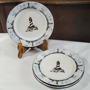 3 pc Home Trends Lighthouse Salad Plates 7.5" dinnerware
